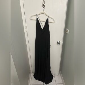 Black Cowl Lace-Up Maxi Dress